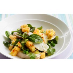 Rockmelon and poached chicken salad
